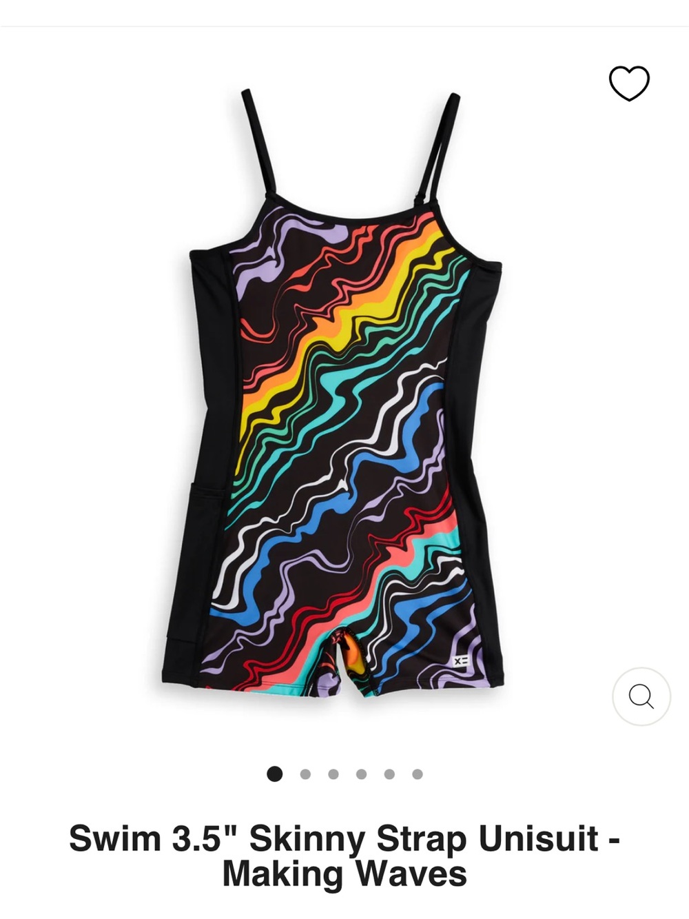 Women's Skinny Strap One-Piece Swimsuit in Black with Rainbow Wave Print